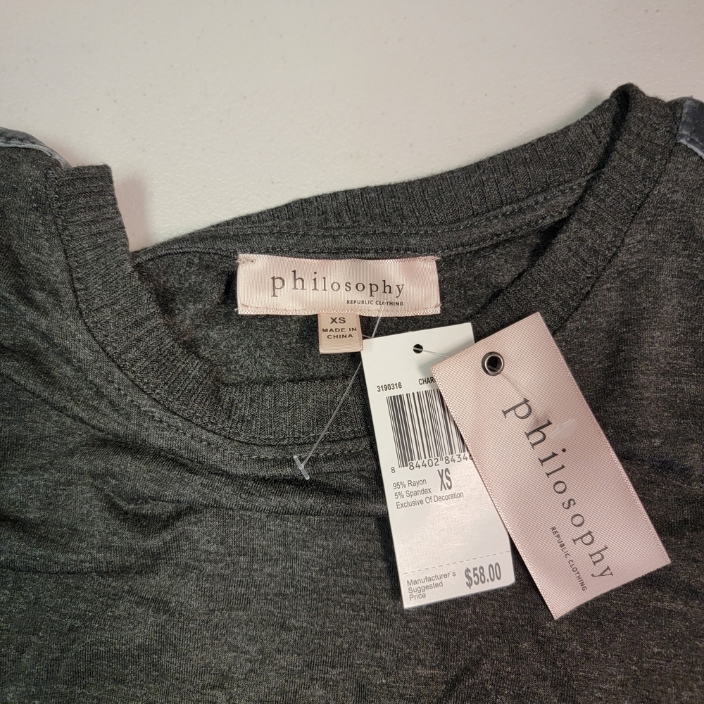 Philosophy Grey Charcoal Soft Top Crew neck Pullover Sweater Women's‎ Size XS - Picture 3 of 6